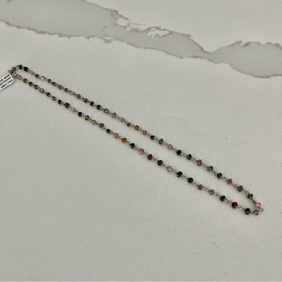 One of a kind multi-colored Tourmaline faceted beaded wired necklace 18” long - Picture 6 of 8